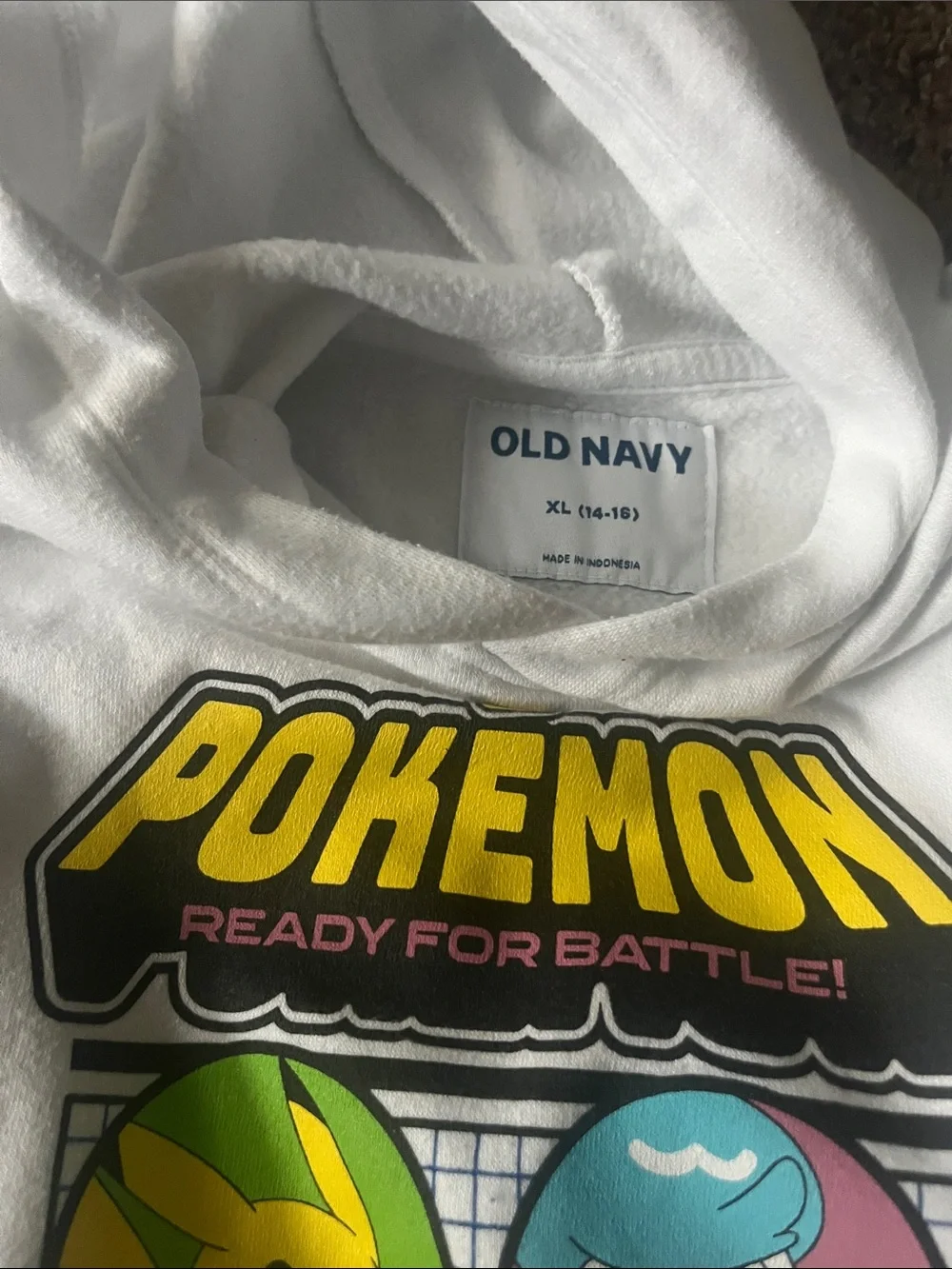 Old Navy White Pokémon Graphic Hoodie with Yellow Logo